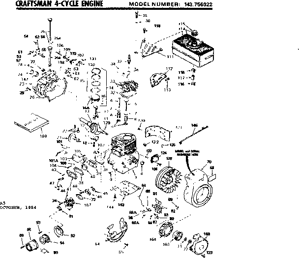 Replacement Parts Diagram and Parts List for 143756022  Craftsman Engine