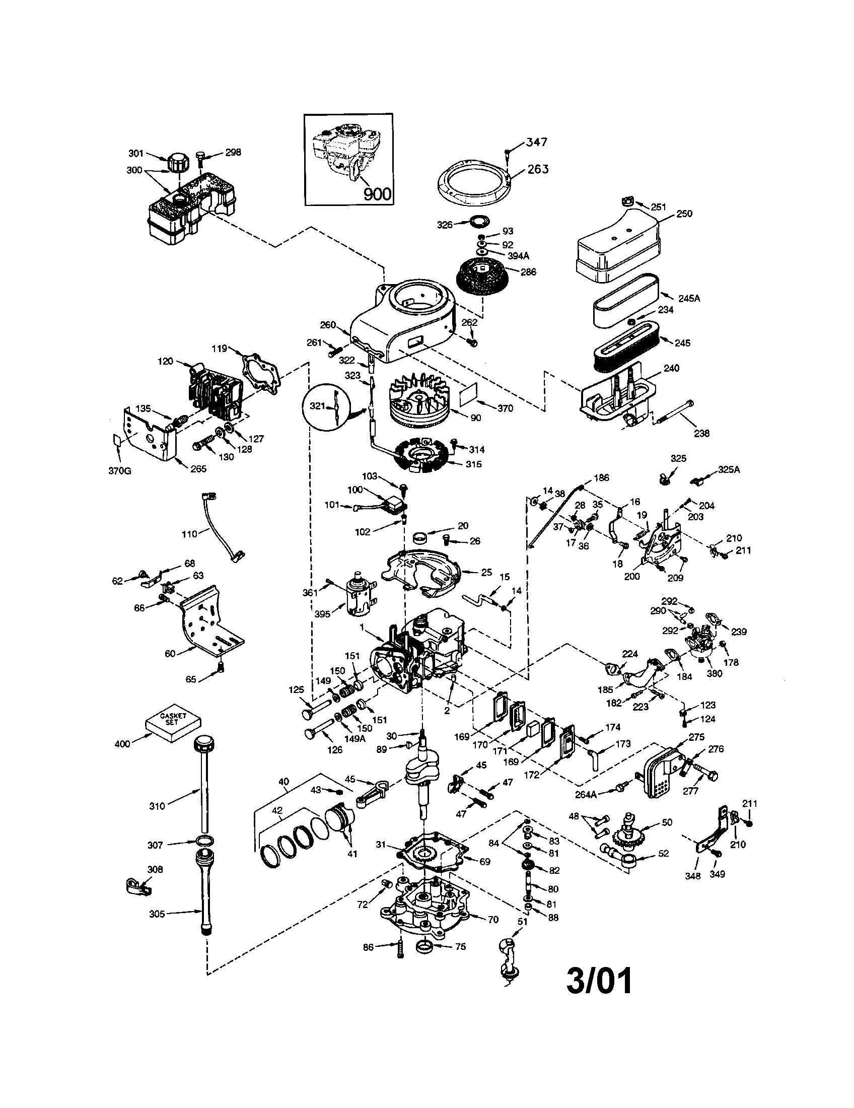 Engine Diagram and Parts List for 143981002  Craftsman Engine