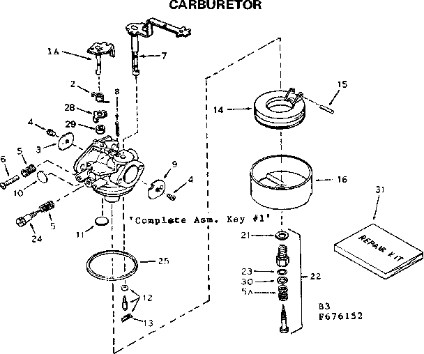 Carburetor Diagram and Parts List for 143676152  Craftsman Engine