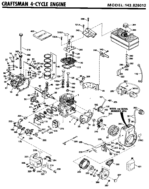 Replacement Parts Diagram and Parts List for 143826012  Craftsman Engine