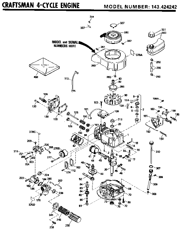 Replacement Parts Diagram and Parts List for 143424242  Craftsman Engine