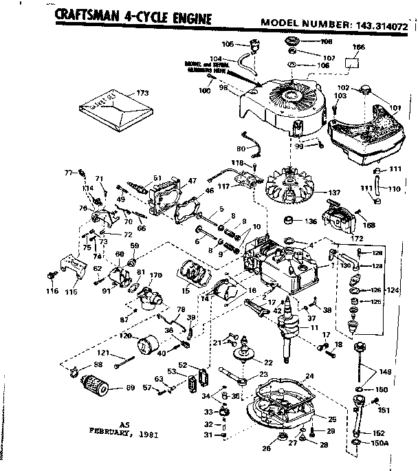 Replacement Parts Diagram and Parts List for 143314072  Craftsman Engine