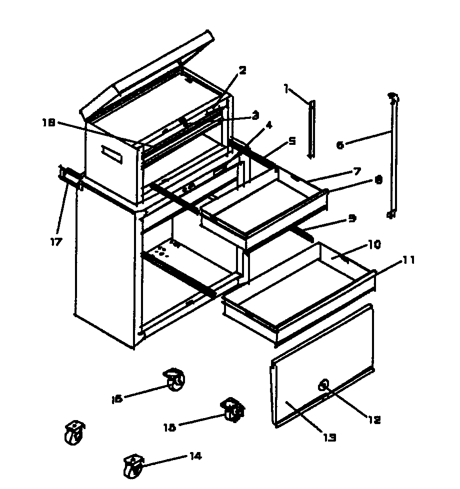 Tool Box Diagram and Parts List for 706597832  Craftsman Tool Stand & Cart