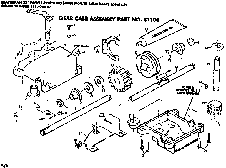 Gear Case Assembly No 81106 Diagram and Parts List for 131978610  Craftsman Lawn Mower