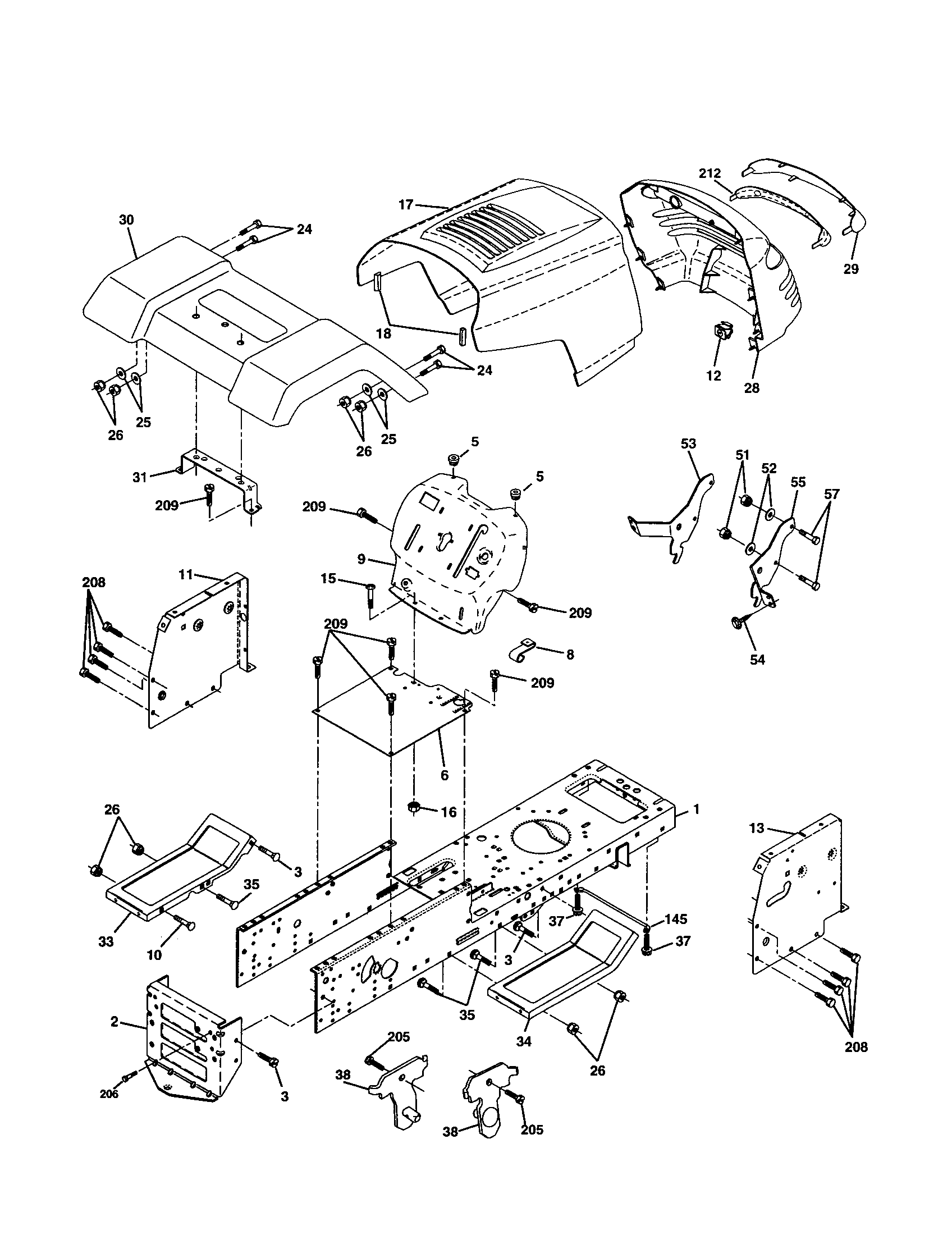 Chassis And Enclosures Diagram and Parts List for 917277150  Craftsman Lawn Tractor