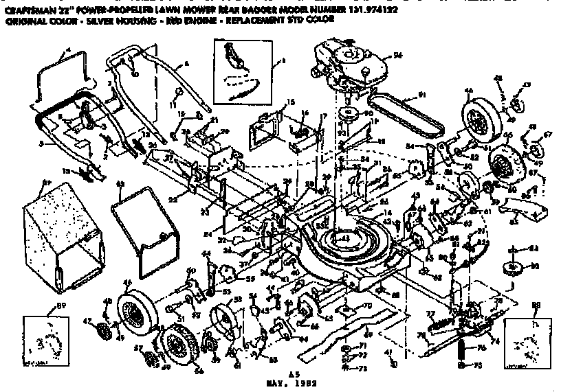 Replacement Parts Diagram and Parts List for 131974122  Craftsman Lawn Mower