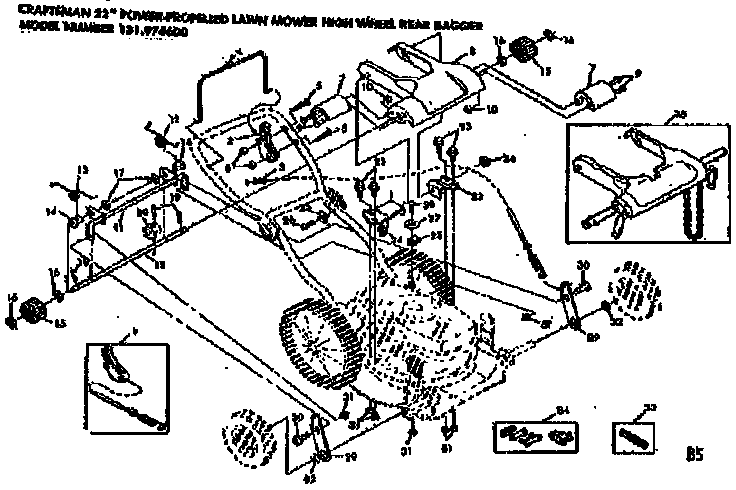 Drive Assembly Diagram and Parts List for 131974600  Craftsman Lawn Mower