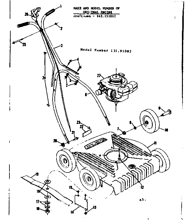 Replacement Parts Diagram and Parts List for 13191082  Craftsman Lawn Mower