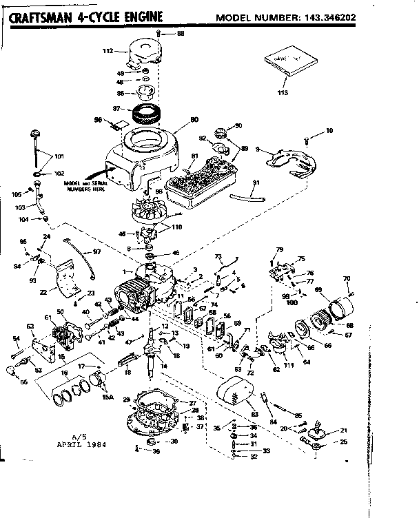 Replacement Parts Diagram and Parts List for 143346202  Craftsman Engine