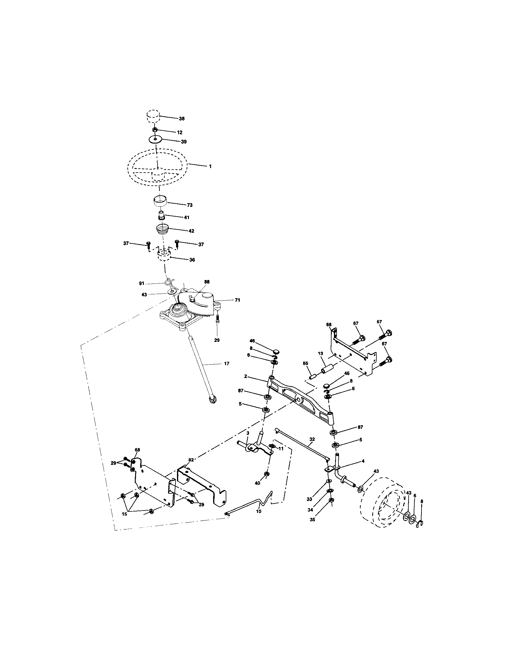 Steering Assembly Diagram and Parts List for 917273610  Craftsman Lawn Tractor