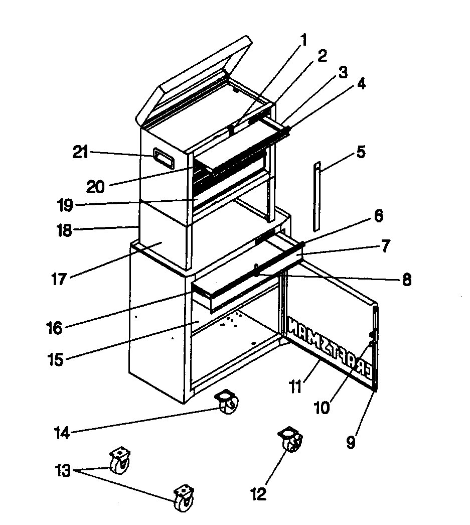 Tool Box Diagram and Parts List for 706657777  Craftsman Tool Stand & Cart