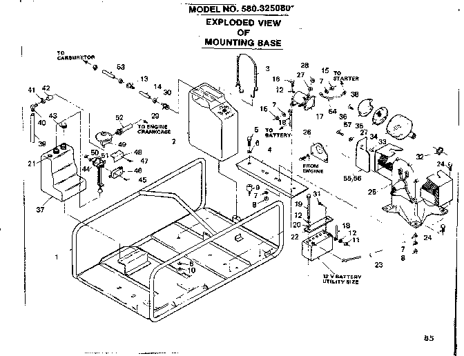 Mounting Base Diagram and Parts List for 580325080  Craftsman Engine