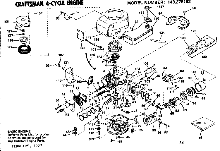 Replacement Parts Diagram and Parts List for 143276192  Craftsman Engine