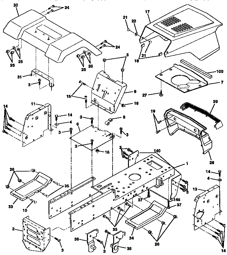 Chassis And Enclosures Diagram and Parts List for 917258504  Craftsman Lawn Tractor