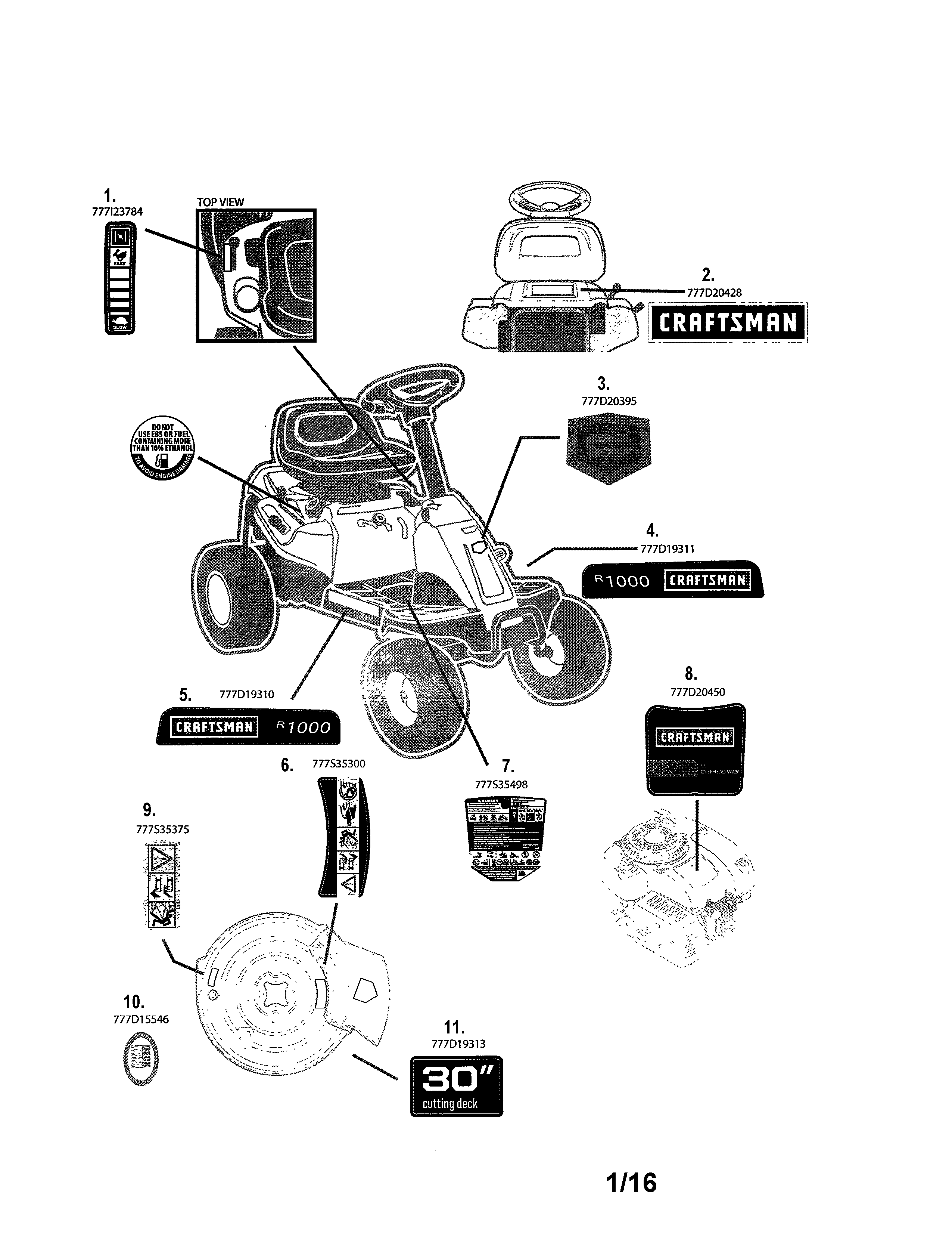 Decals Diagram and Parts List for 247290003  Craftsman Engine