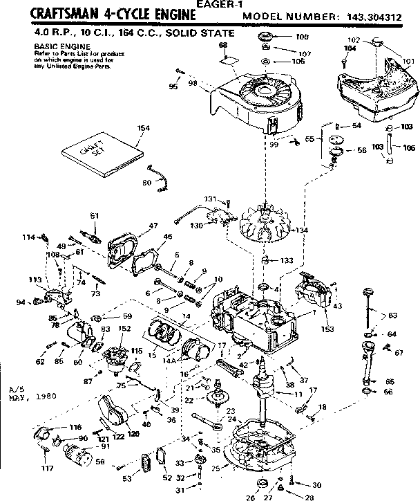 Engine Diagram and Parts List for 143304312  Craftsman Engine