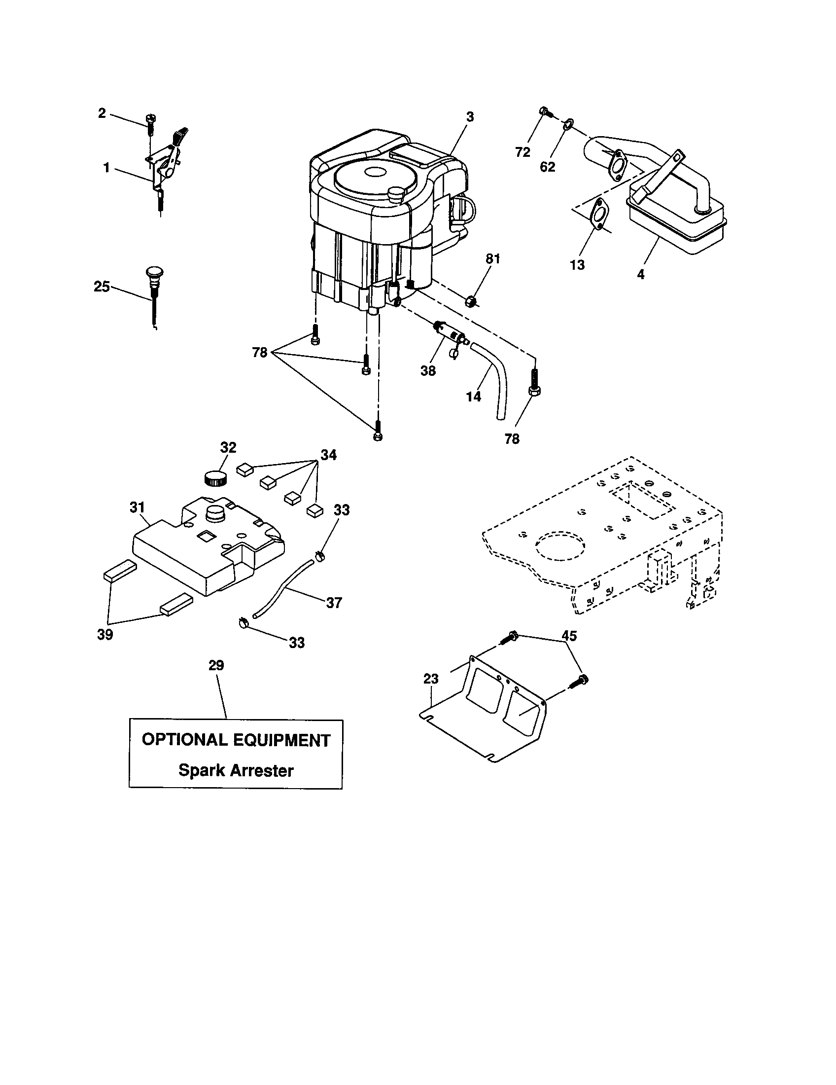 Engine Diagram and Parts List for 917277580  Craftsman Lawn Tractor
