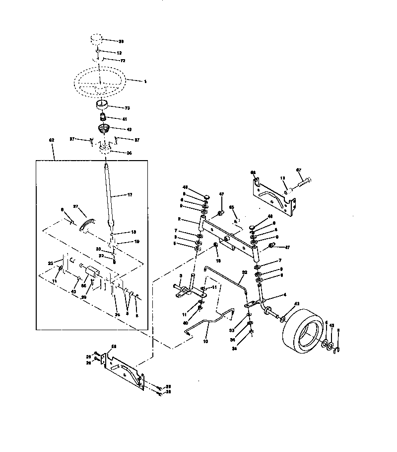 Steering Assembly Diagram and Parts List for 917272020  Craftsman Lawn Tractor