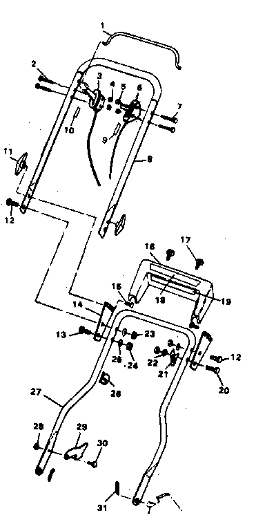 Handle Assembly Diagram and Parts List for 536375702  Craftsman Lawn Mower