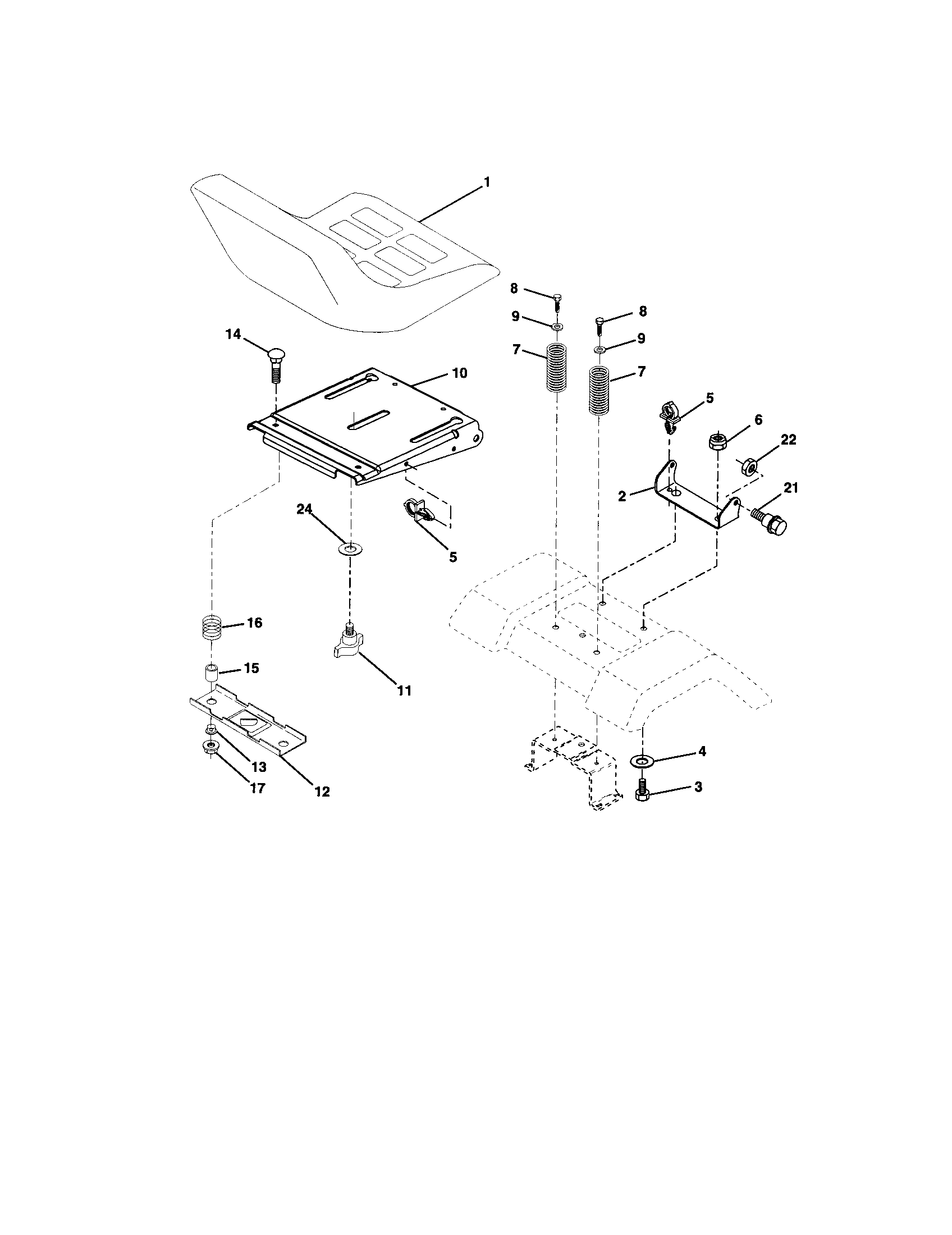 Seat Assembly Diagram and Parts List for 9172720601  Craftsman Lawn Tractor