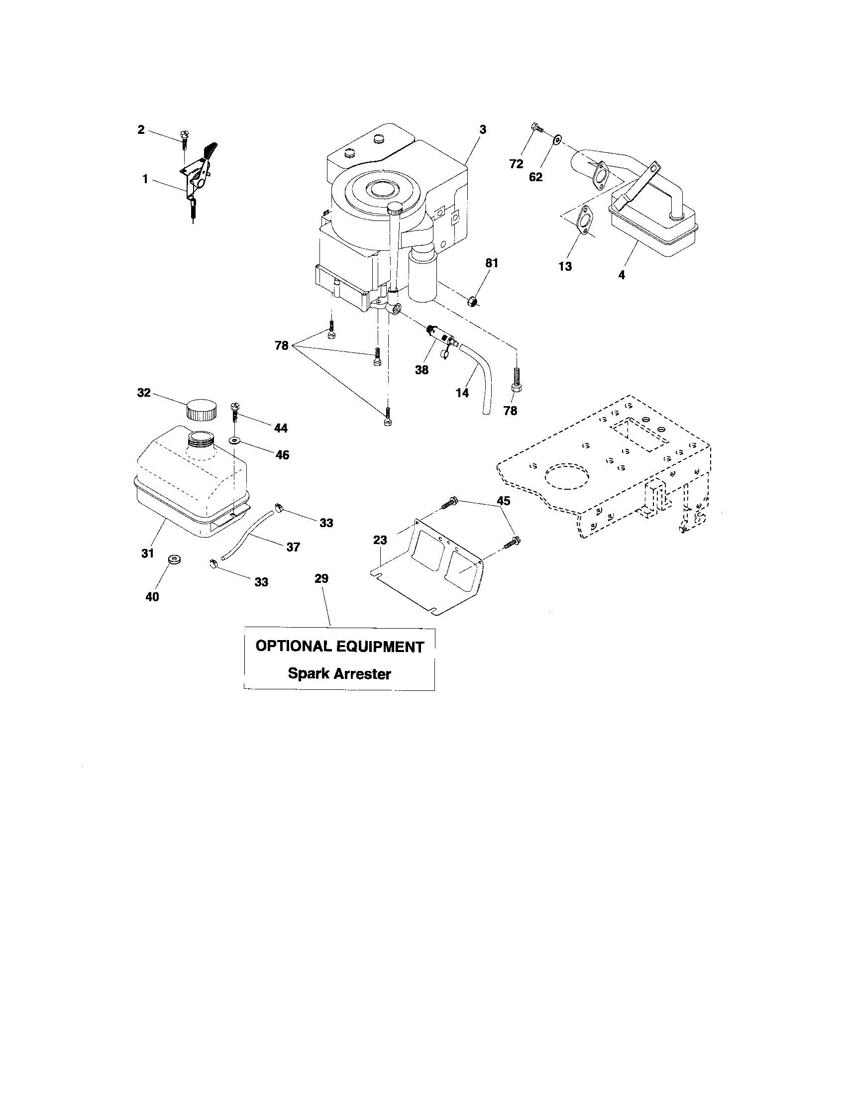Engine Diagram and Parts List for 917276412  Craftsman Lawn Tractor