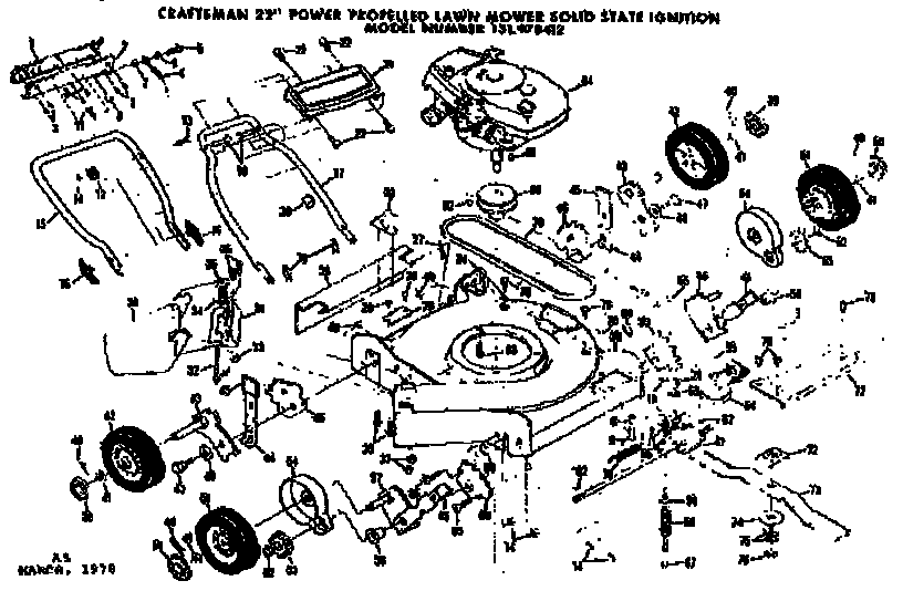 Gear Case Assembly Diagram and Parts List for 131978412  Craftsman Lawn Mower