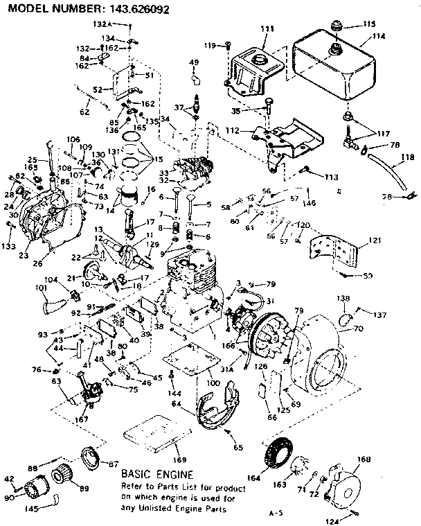 Basic Engine Diagram and Parts List for 143626092  Craftsman Engine