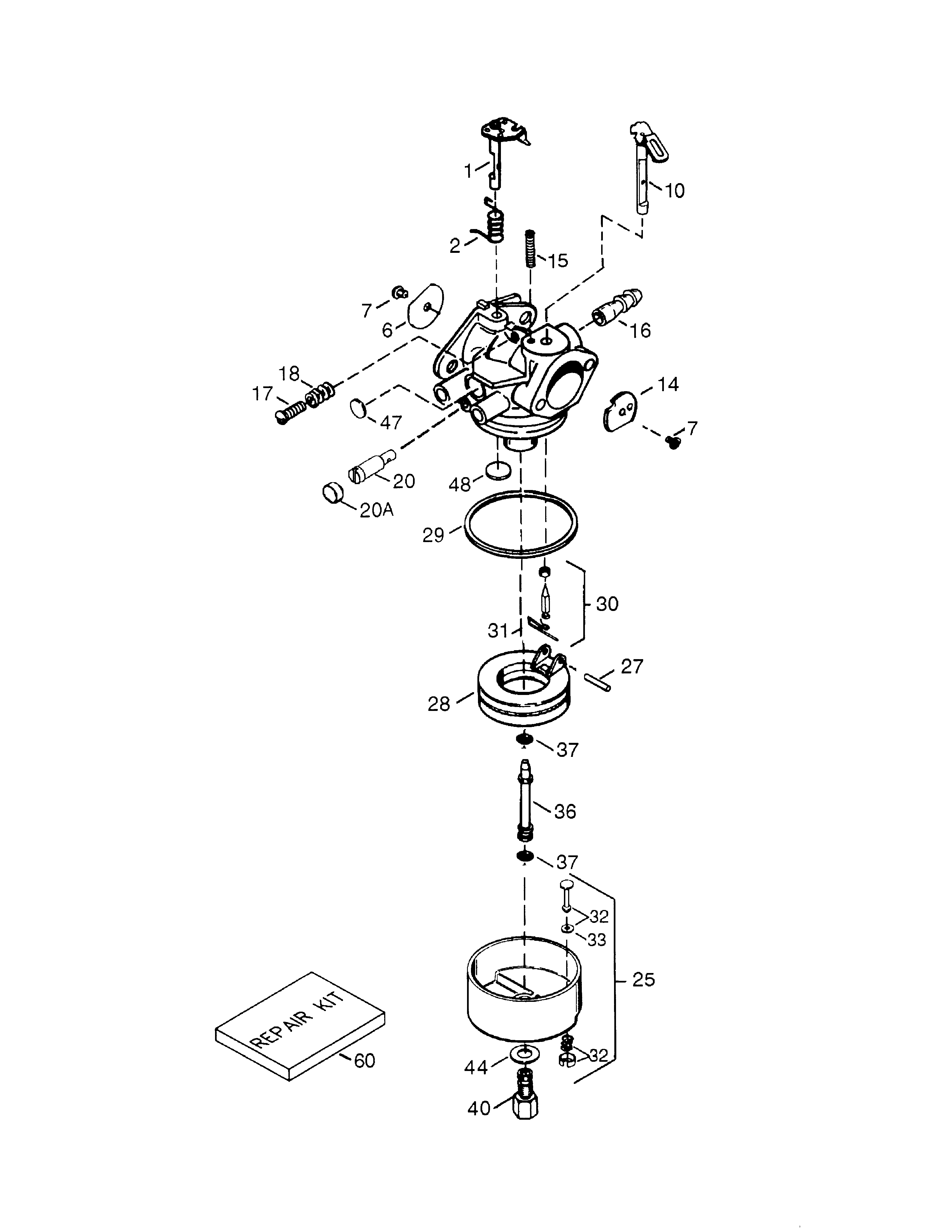 Carburetor Diagram and Parts List for 143039003  Craftsman Engine