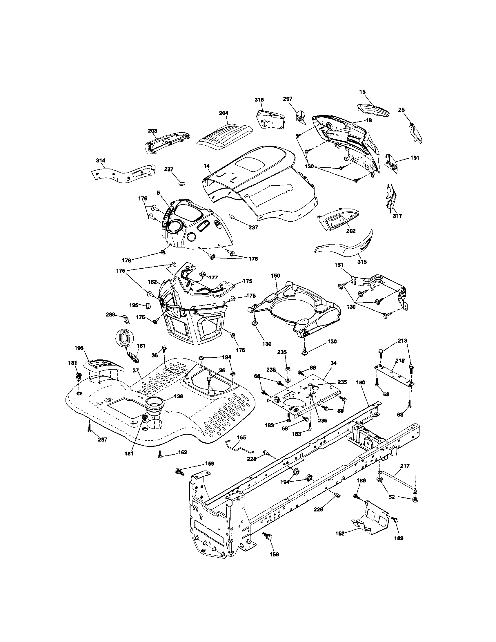 Chassis And Enclosures Diagram and Parts List for 917286710  Craftsman Lawn Tractor