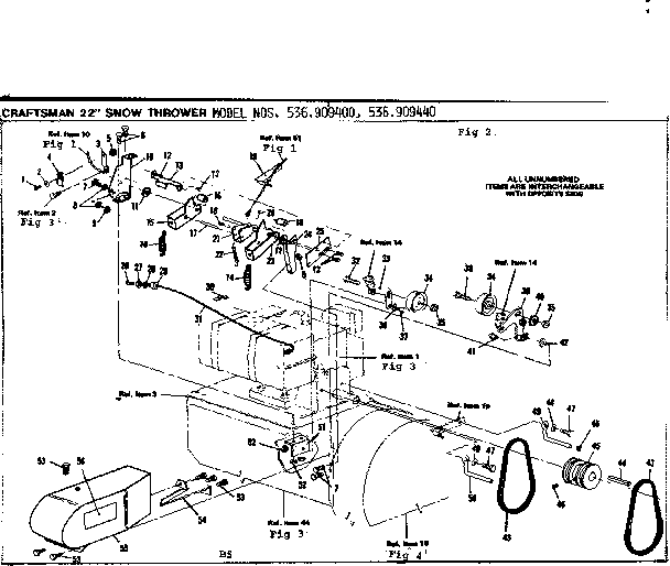 Drive Assembly Diagram and Parts List for 536909440  Craftsman Snow Blower