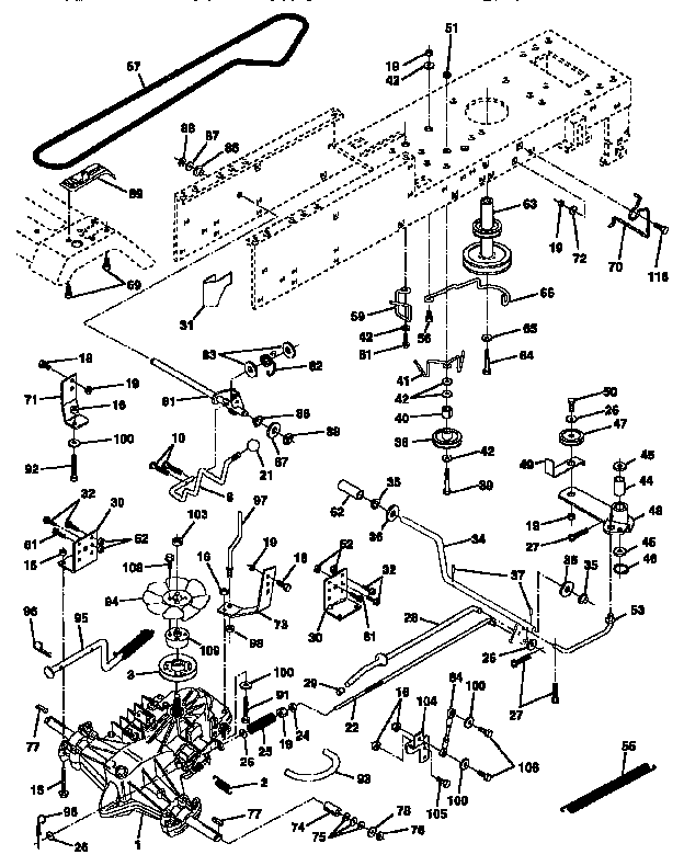 Drive Diagram and Parts List for 917256491  Craftsman Lawn Tractor
