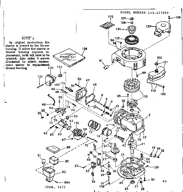 Replacement Parts Diagram and Parts List for 143257052  Craftsman Engine