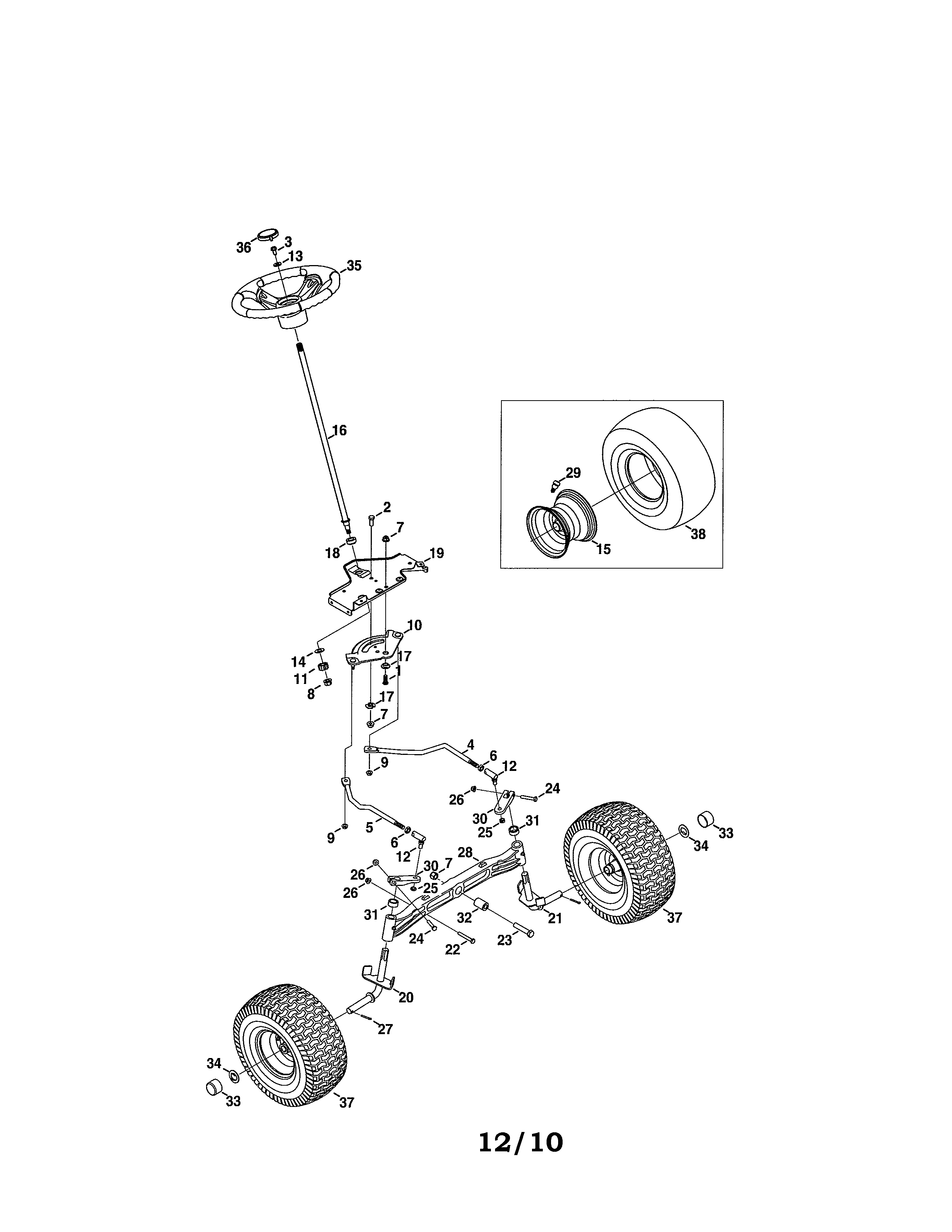 Steering/axle Diagram and Parts List for 247288800  Craftsman Lawn Tractor