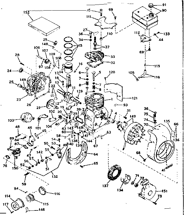Basic Engine Diagram and Parts List for 143604072  Craftsman Engine