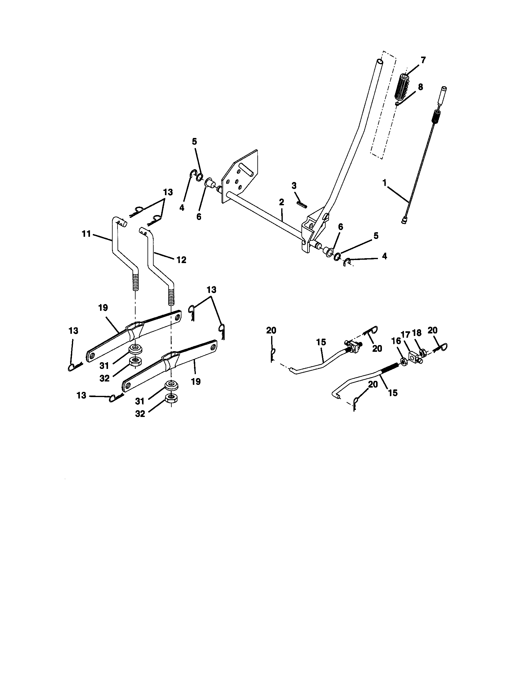 Lift Assembly Diagram and Parts List for 917271052  Craftsman Lawn Tractor