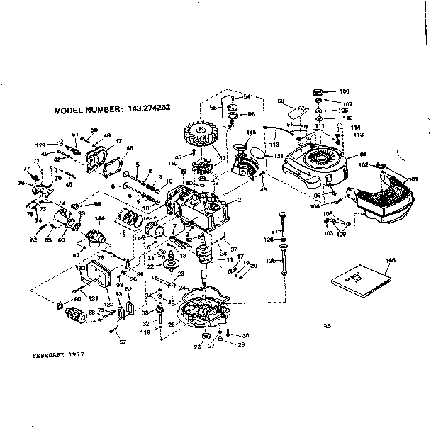Replacement Parts Diagram and Parts List for 143274262  Craftsman Engine