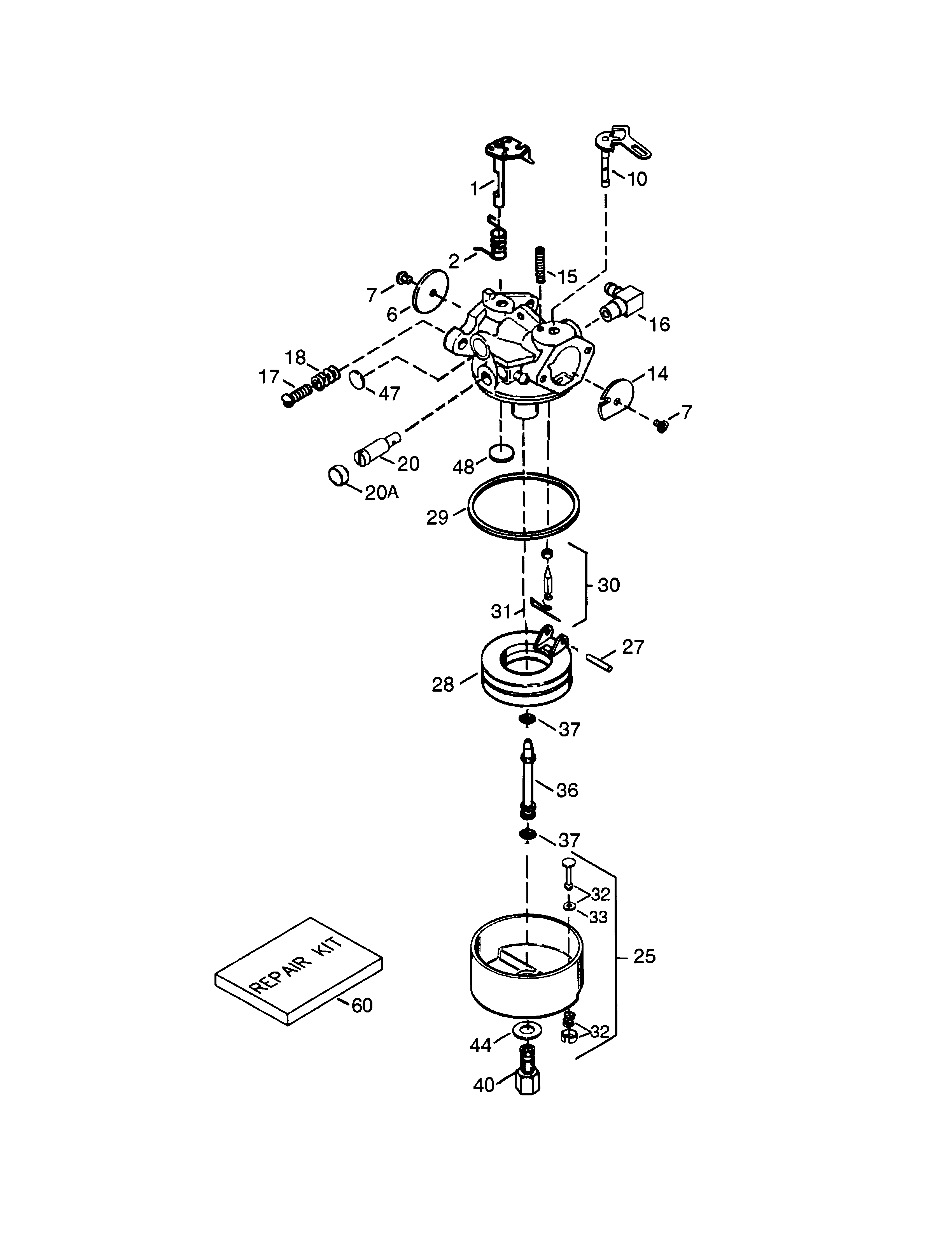 Carburetor Diagram and Parts List for 143025501  Craftsman Engine