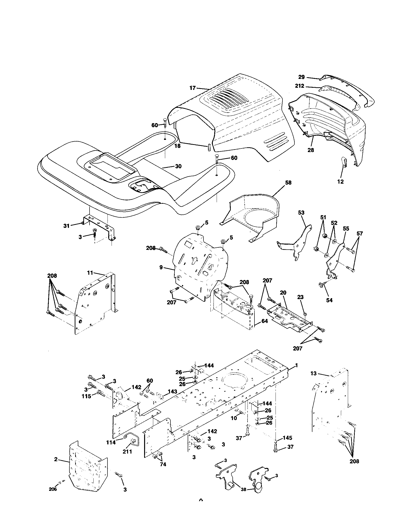 Chassis And Enclosures Diagram and Parts List for 917259070  Craftsman Lawn Tractor