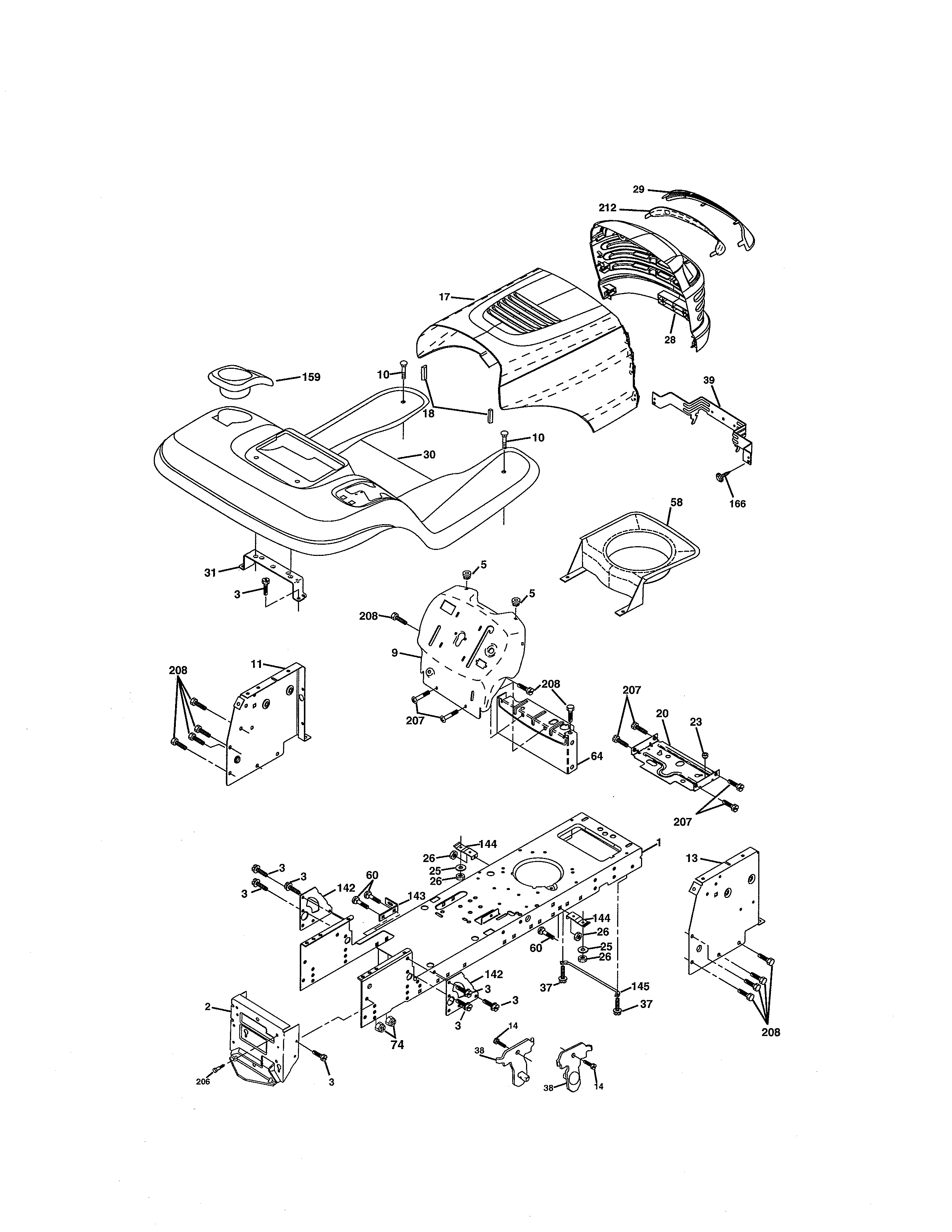 Chassis & Enclosures Diagram and Parts List for 944601881  Craftsman Lawn Tractor