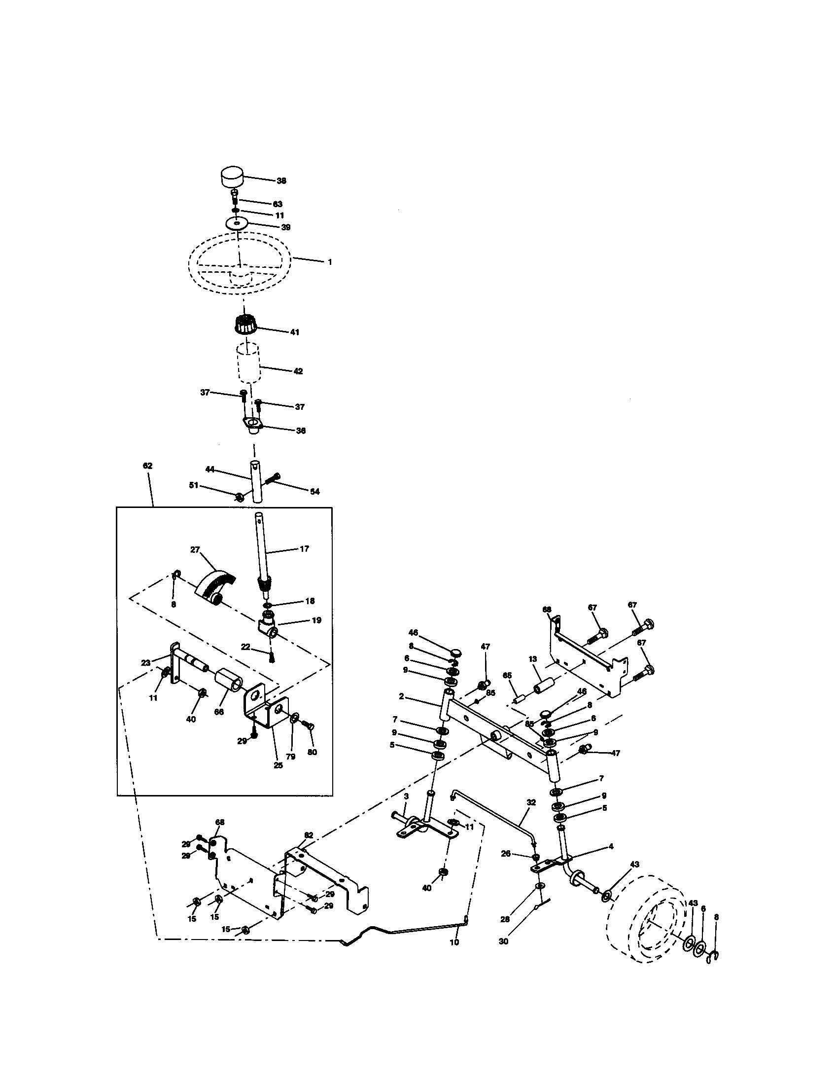 Steering Assembly Diagram and Parts List for 917271062  Craftsman Lawn Tractor