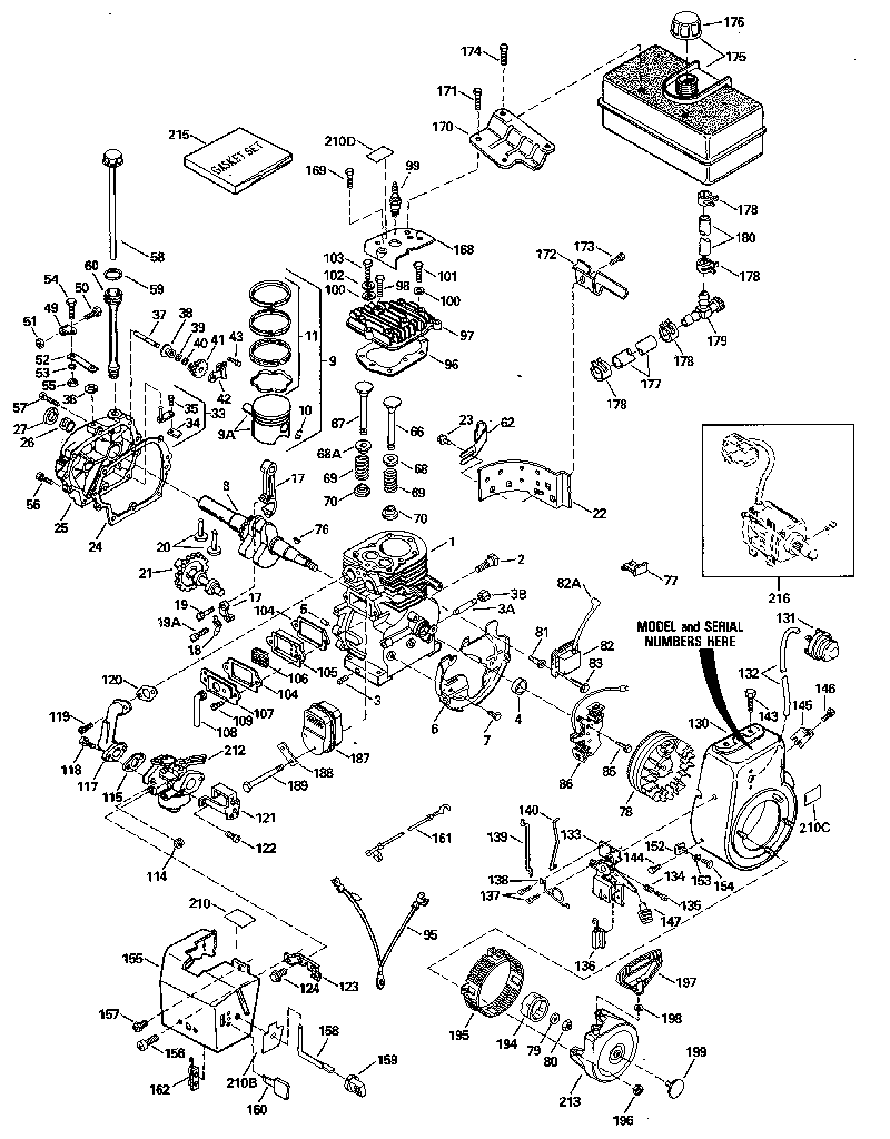 Replacement Parts Diagram and Parts List for 143806052  Craftsman Engine