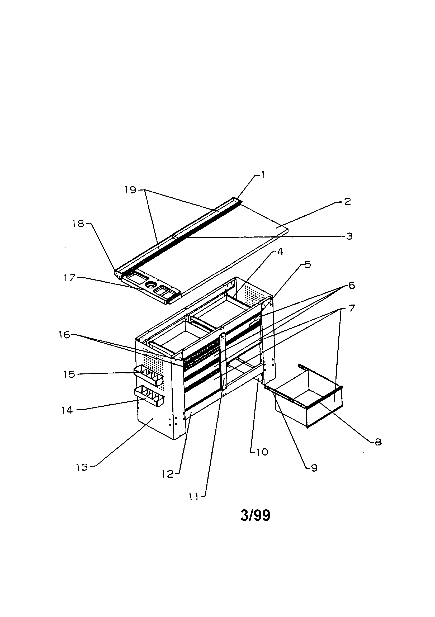 8 Drawer Workbench Diagram and Parts List for 706655745  Craftsman Tool Stand & Cart