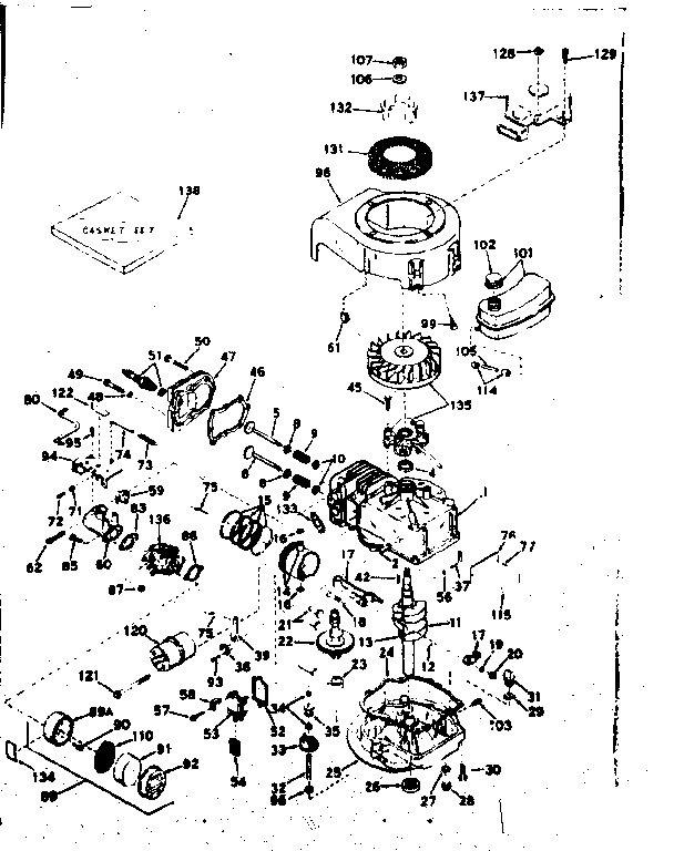 Basic Engine Diagram and Parts List for 143191042  Craftsman Engine