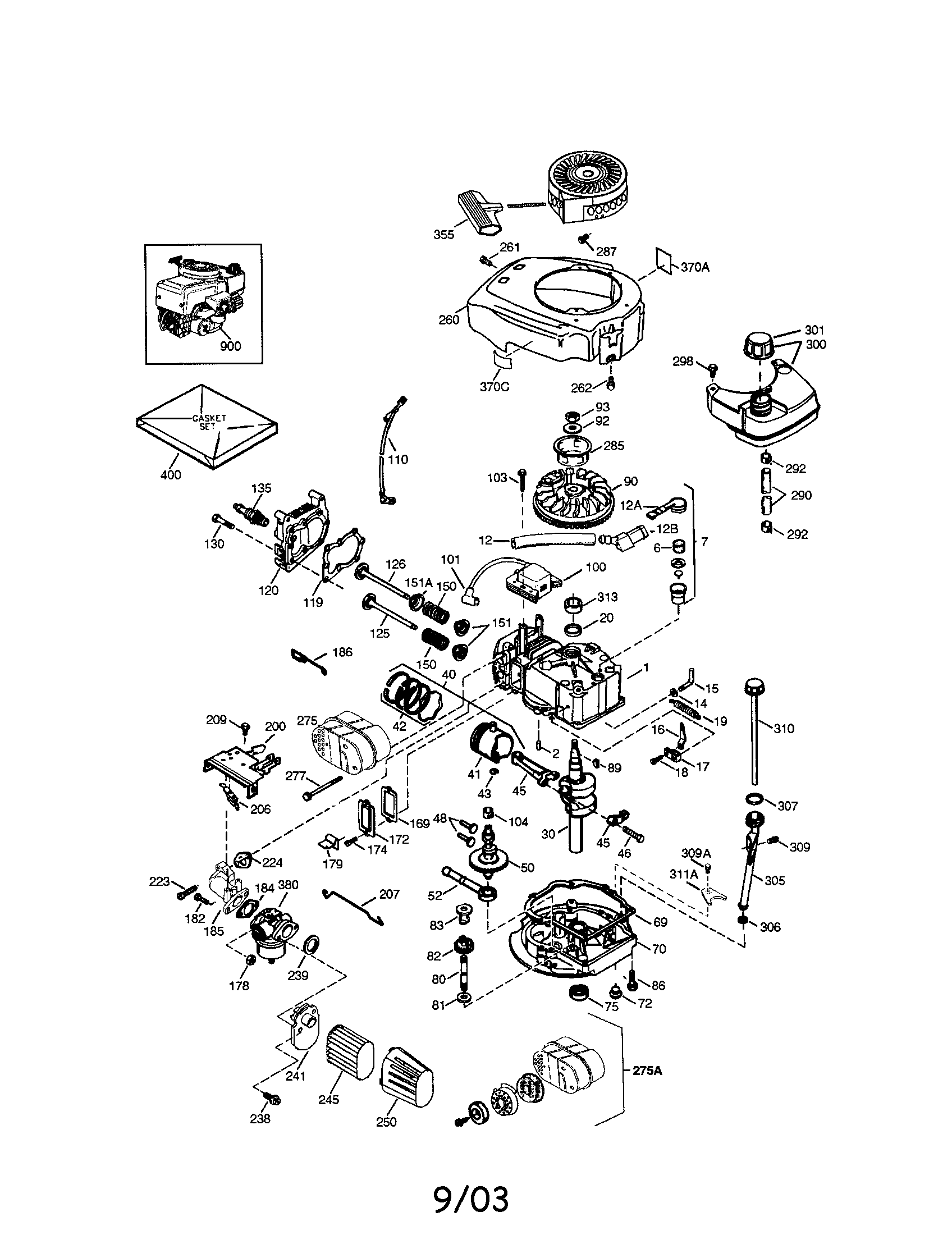 Engine Diagram and Parts List for 143026704  Craftsman Engine