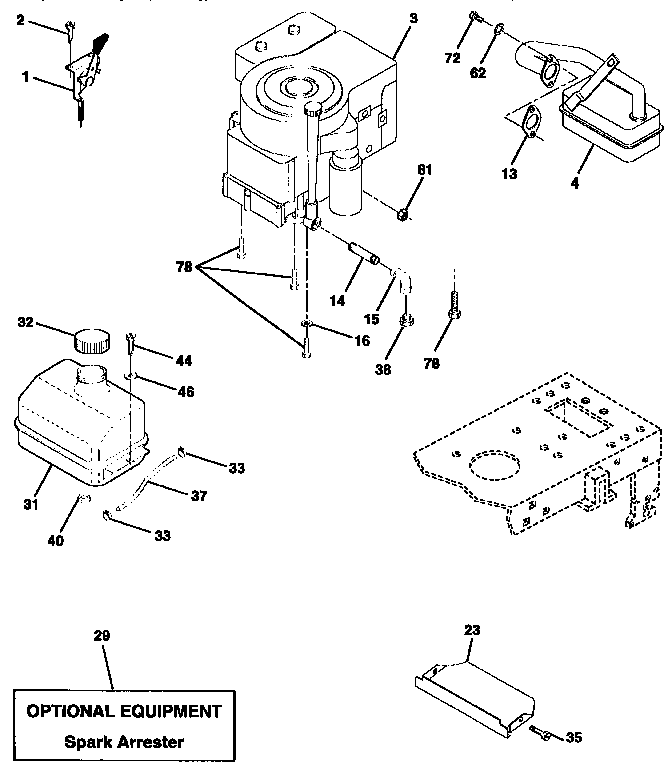 Engine Diagram and Parts List for 917270620  Craftsman Lawn Tractor