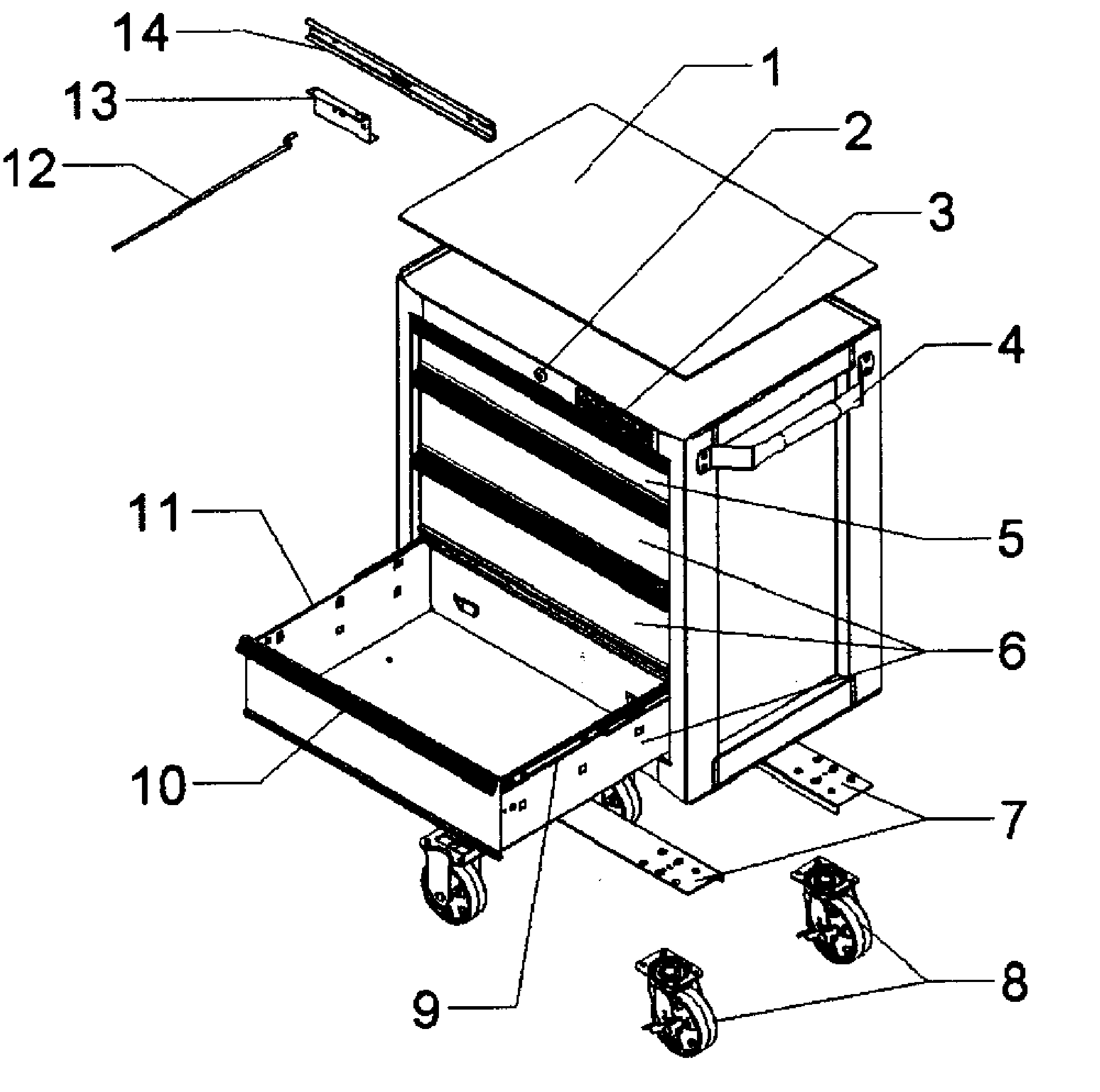Tool Cart Diagram and Parts List for 706379800  Craftsman Tool Stand & Cart