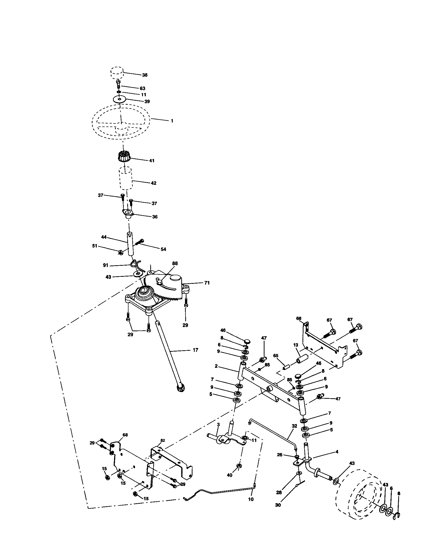 Steering Assembly Diagram and Parts List for 917277020  Craftsman Lawn Tractor