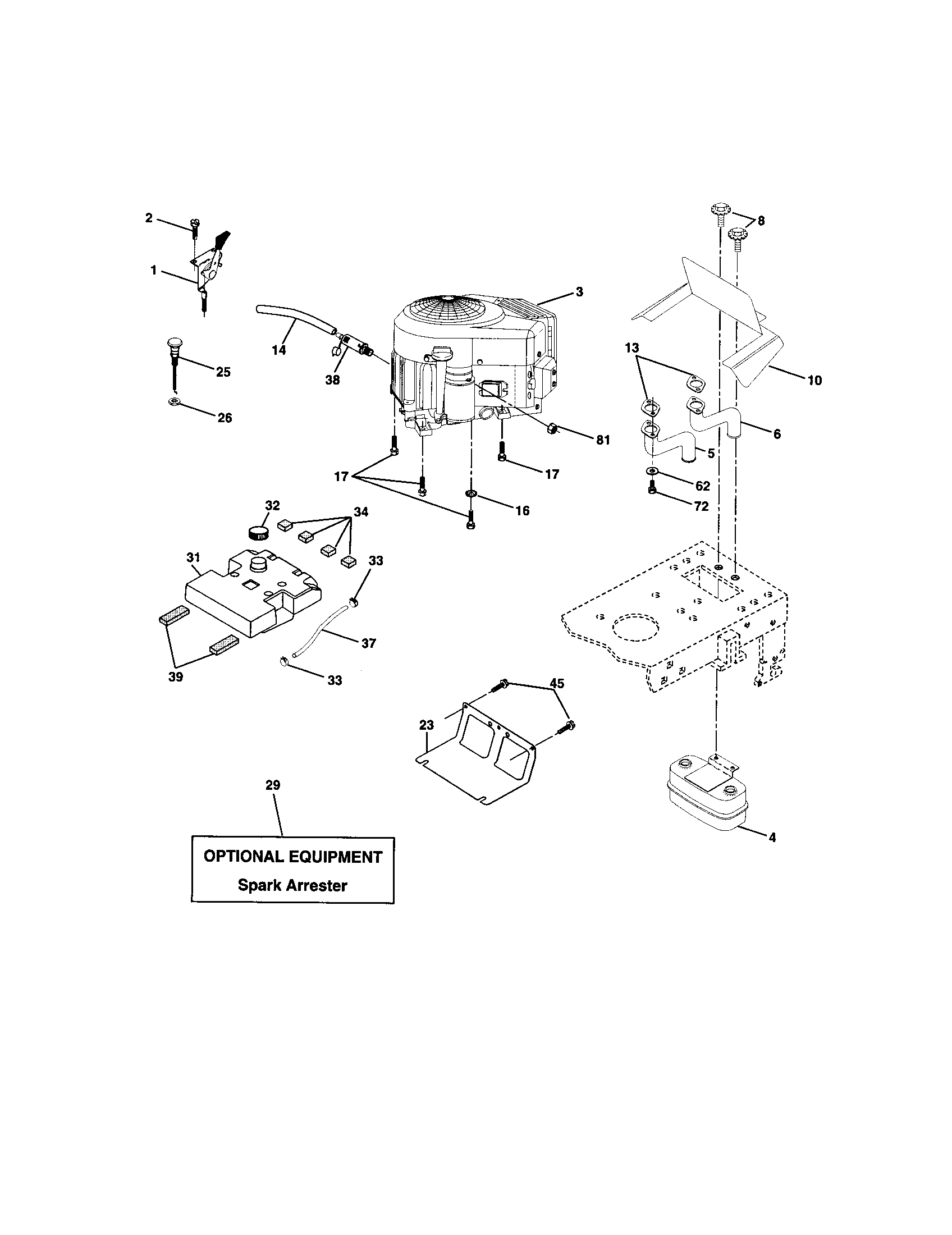 Engine Diagram and Parts List for 917271920  Craftsman Lawn Tractor