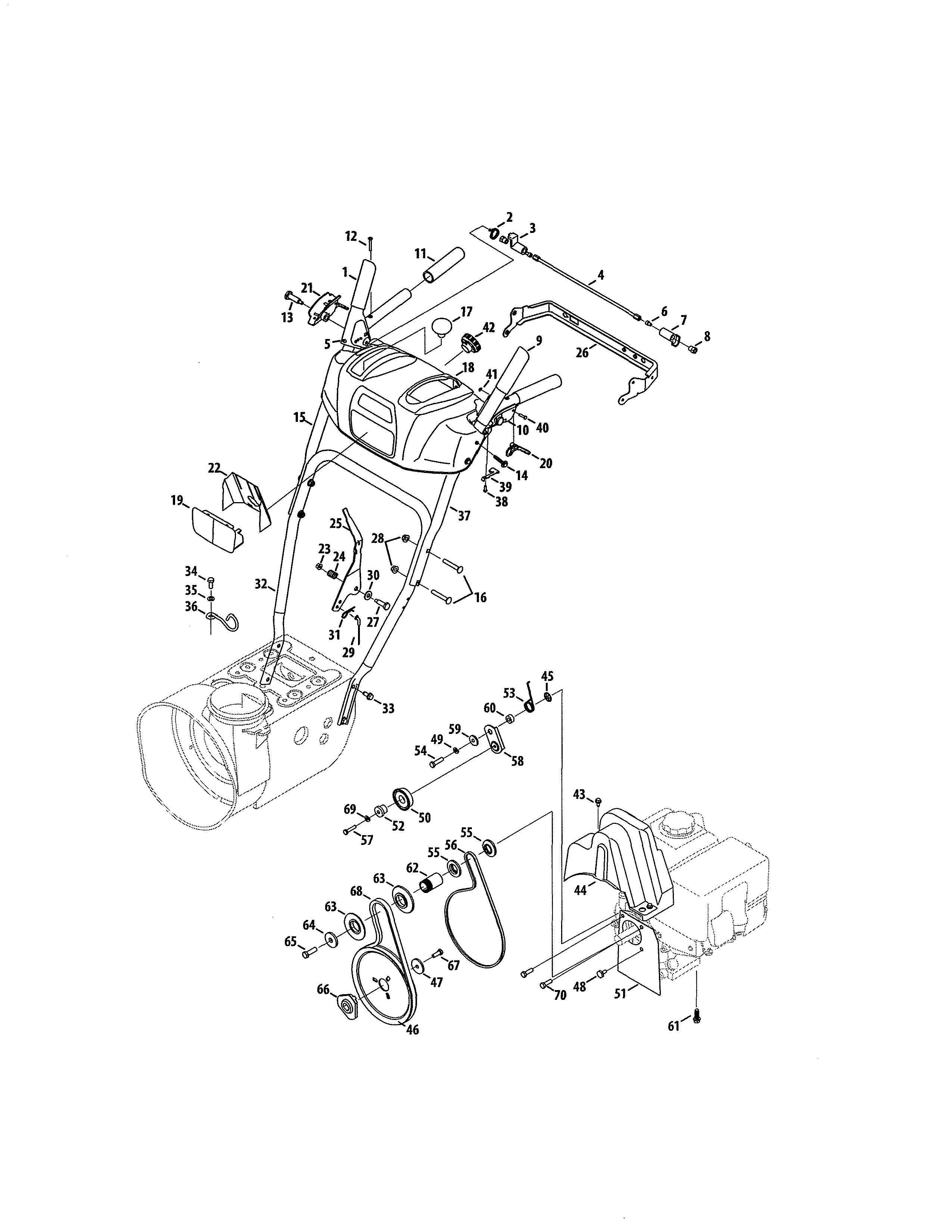 Handle/belts Diagram and Parts List for 247888741  Craftsman Snow Blower