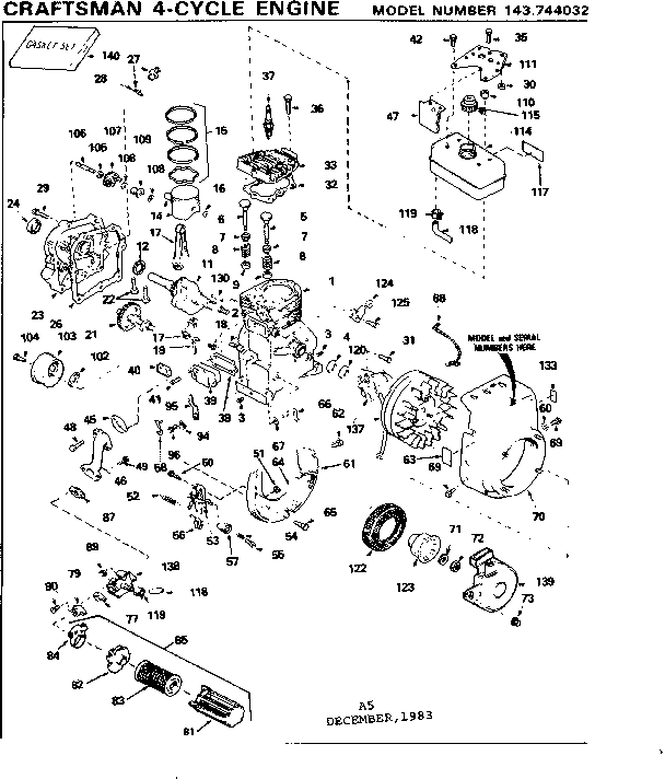 Replacement Parts Diagram and Parts List for 143744032  Craftsman Engine